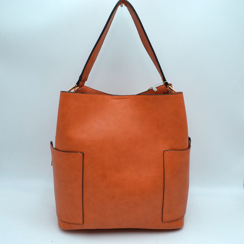 2-in-1 Chic Satchel Side Pocket Bucket Bag with Long Strap - Tote Bag