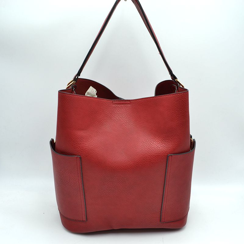 2-in-1 Chic Satchel Side Pocket Bucket Bag with Long Strap - Tote Bag