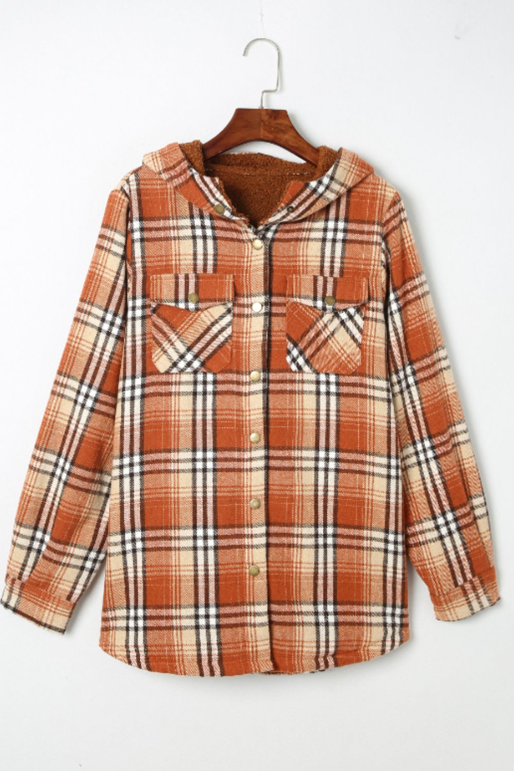 Plaid Button Up Long Sleeve Hooded Jacket - Charming Charlie