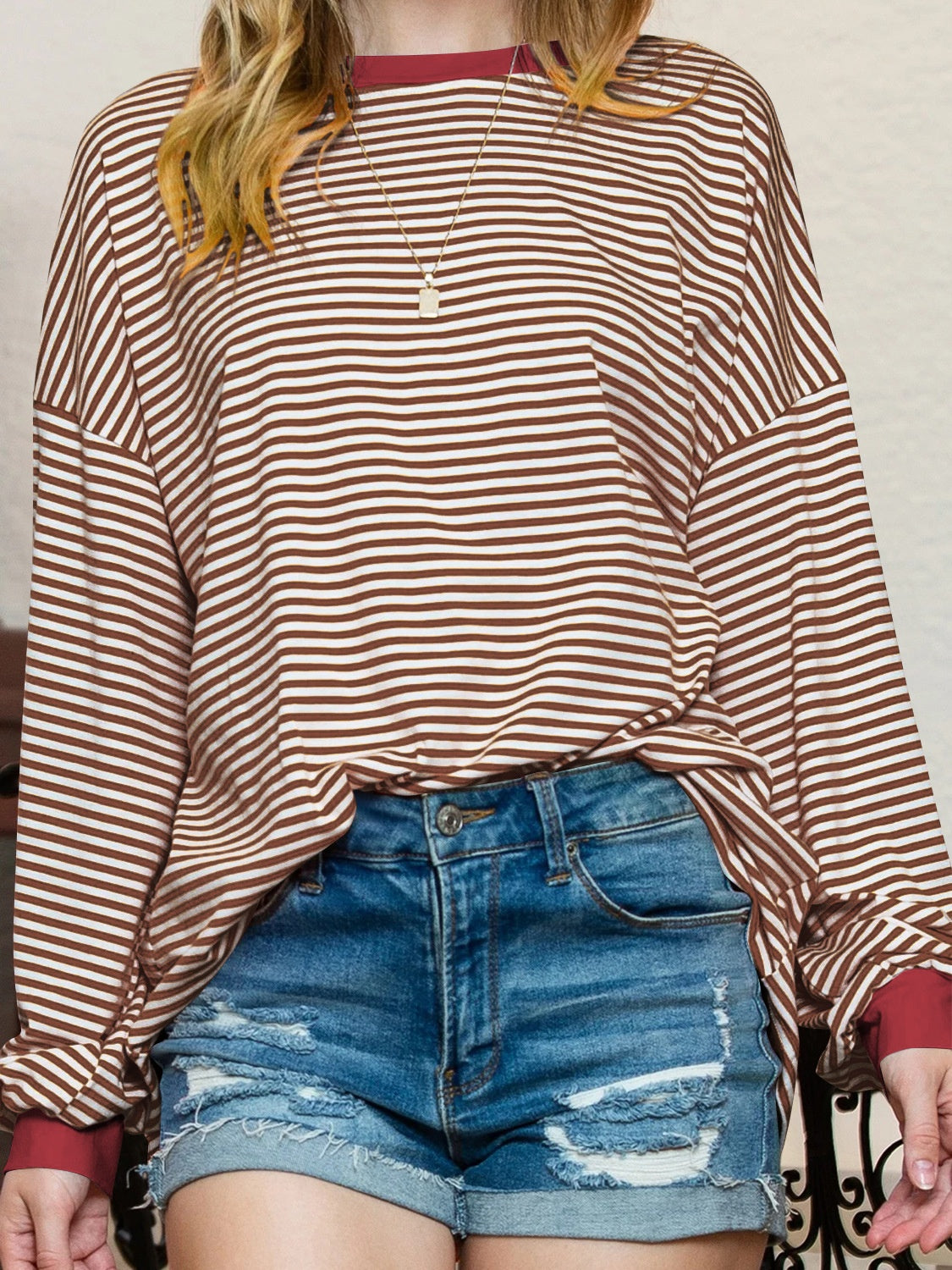 Contrast Striped Long Sleeve Sweatshirt - Charming Charlie