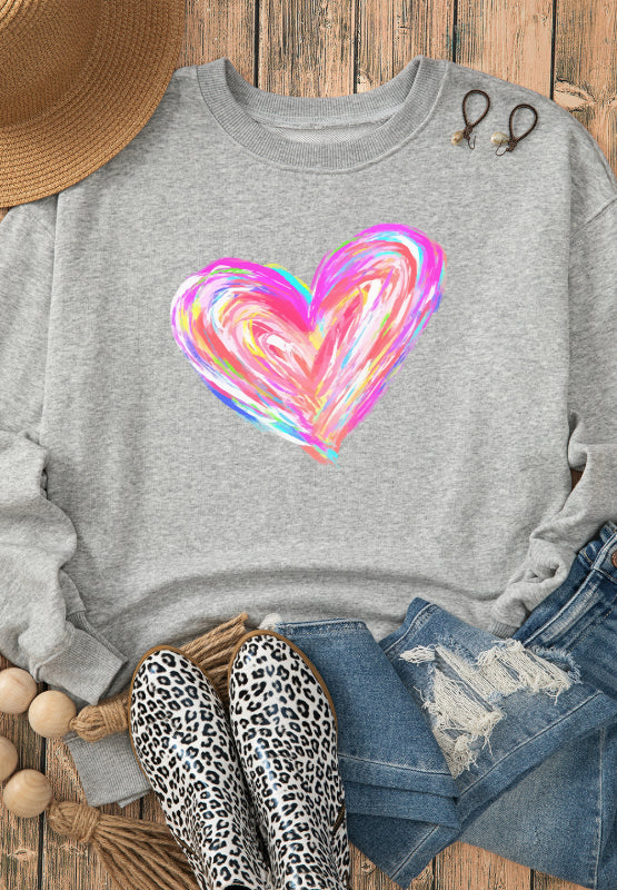 Valentine’s Day Heart Round Neck Drop Shoulder Sweatshirt - Charming Charlie