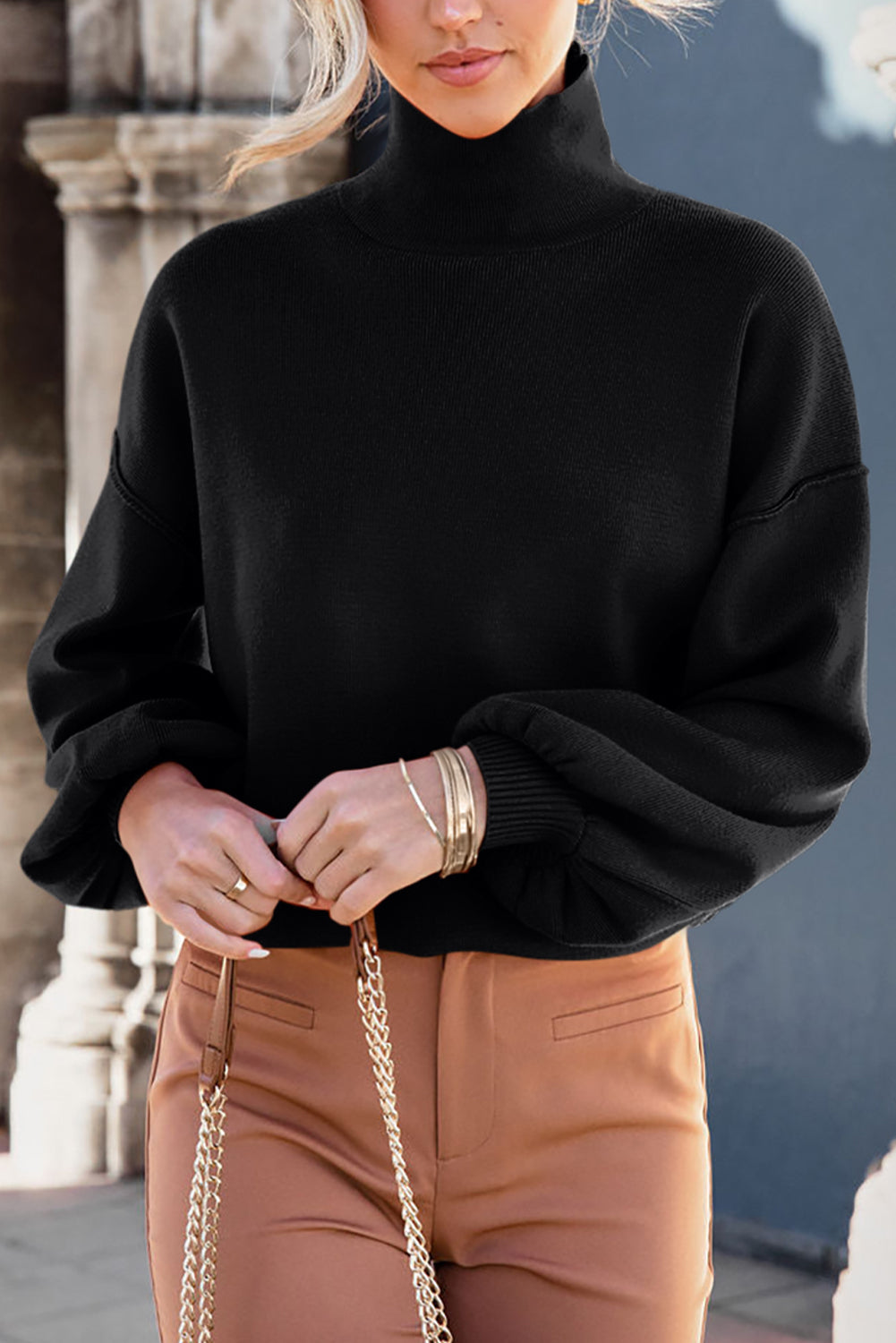 Mock Neck Dropped Shoulder Sweater - Charming Charlie