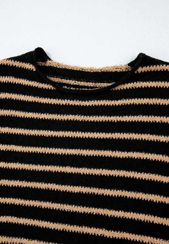 Stripe Drop Shoulder Round Neck Sweater - Charming Charlie