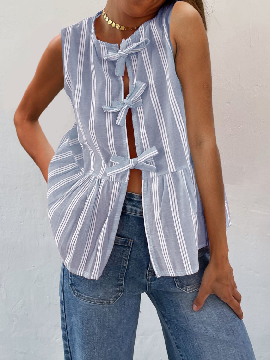 Tied Striped Round Neck Tank - Charming Charlie