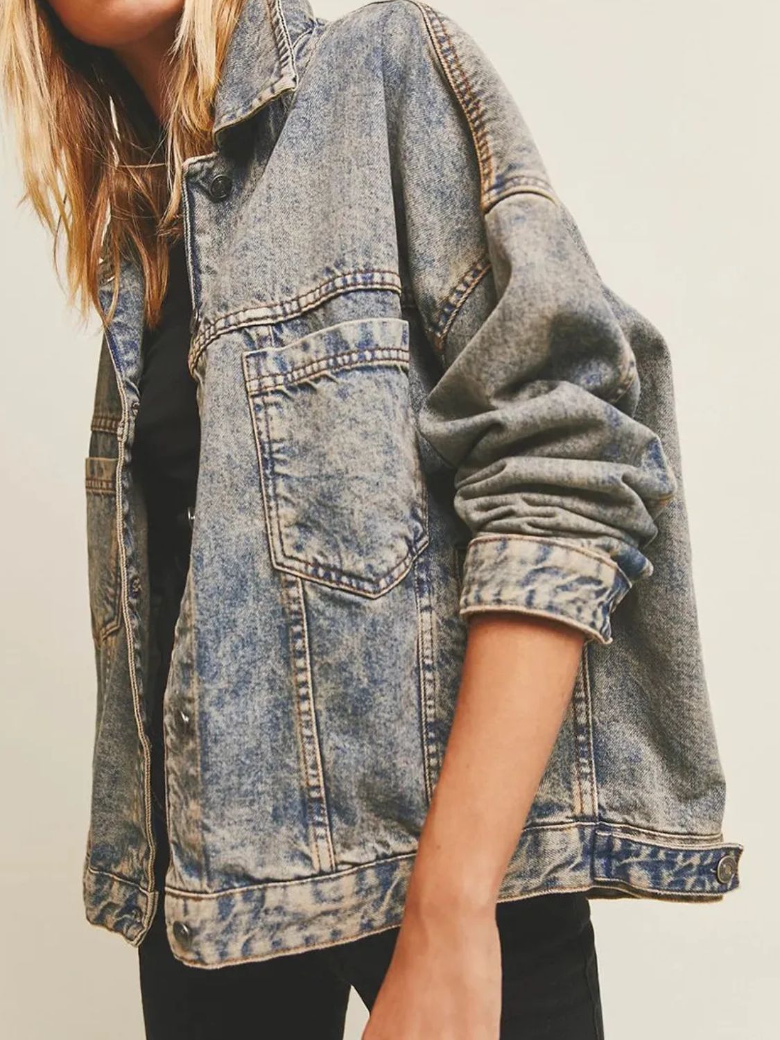 Pocketed Button Up Denim Jacket - Charming Charlie