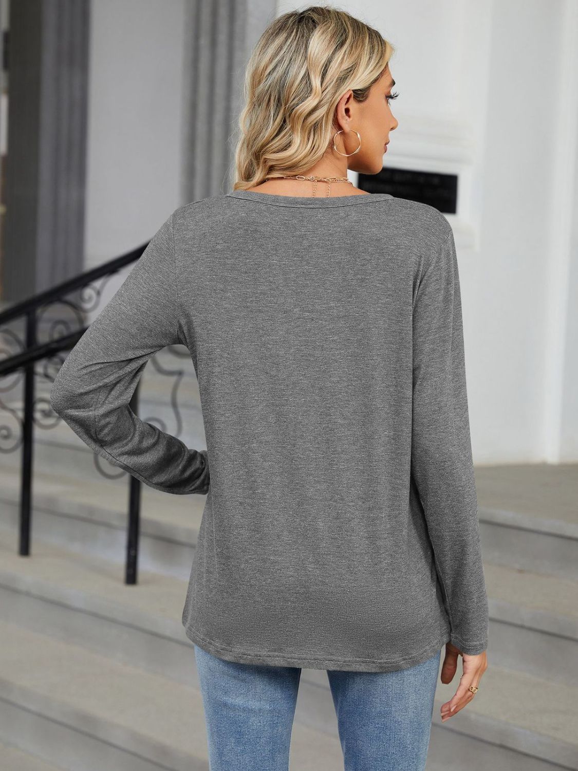 Notched Long Sleeve T-Shirt - Charming Charlie