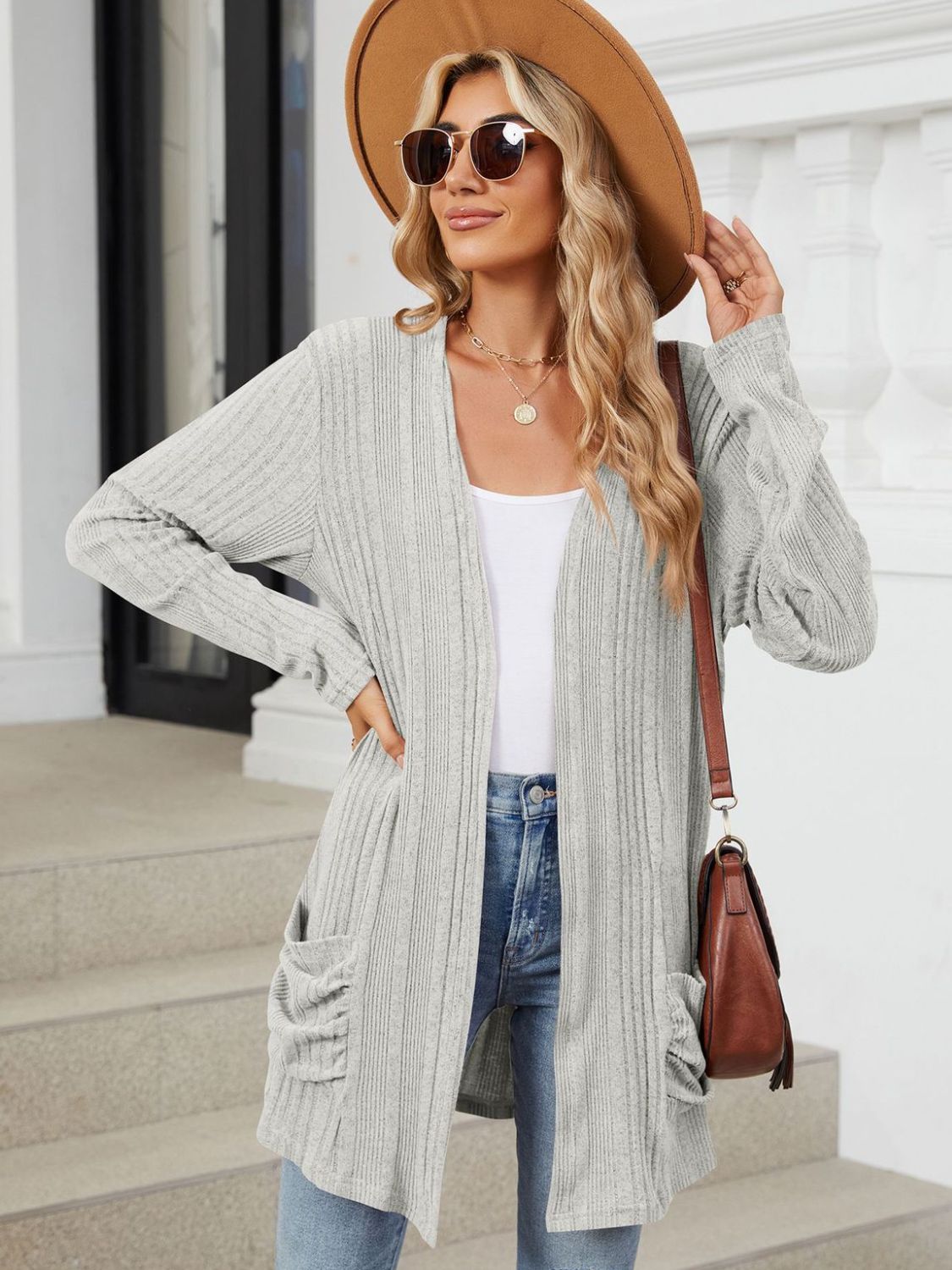 Pocketed Open Front Long Sleeve Cardigan - Charming Charlie