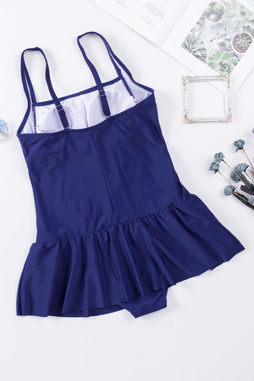 Ruched Square Neck Sleeveless One-Piece Swimwear - Charming Charlie