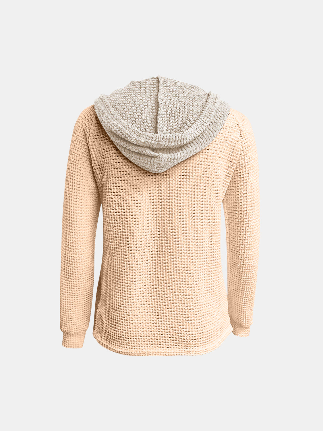 Full Size Waffle-Knit Contrast Long Sleeve Hoodie - Charming Charlie