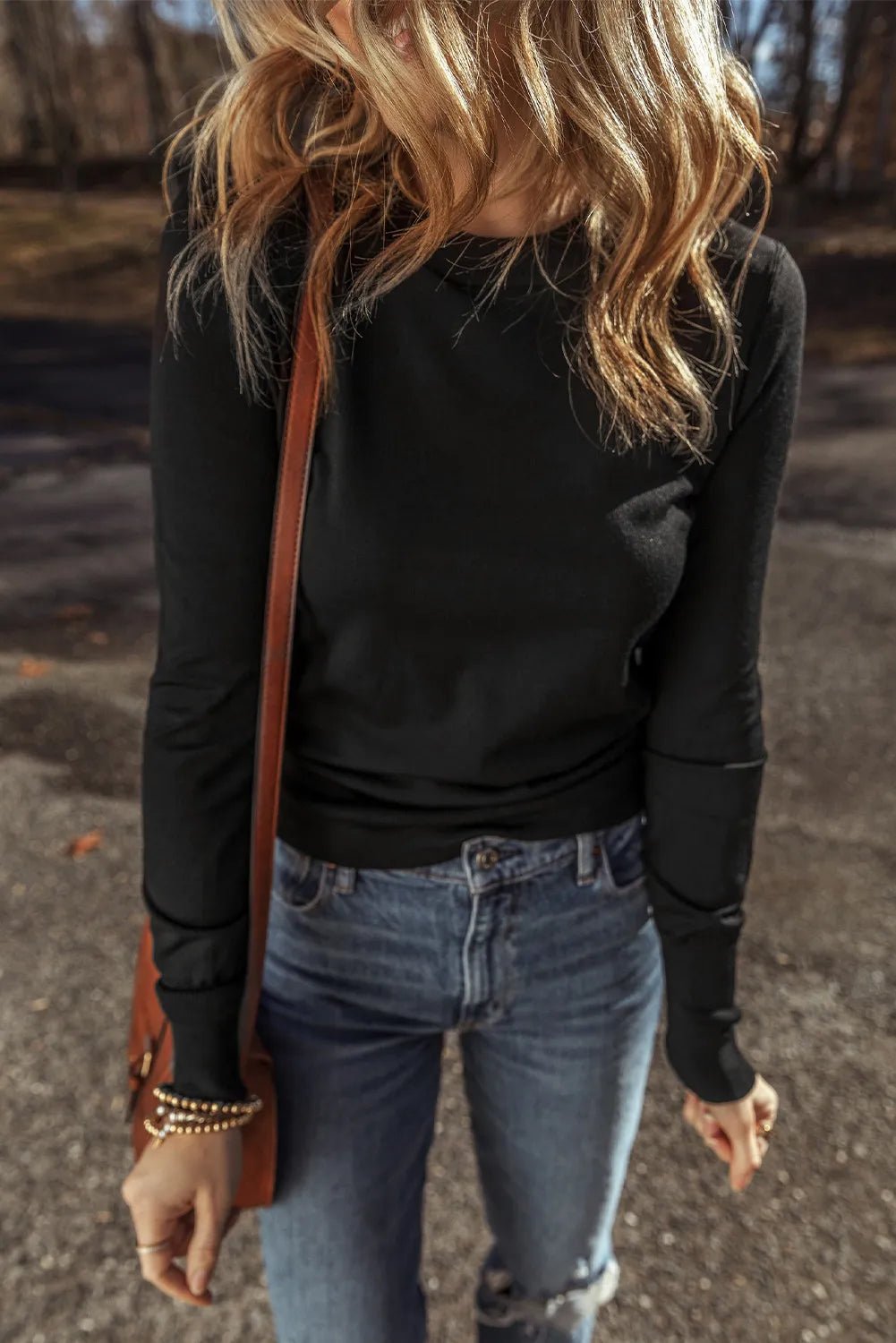 Round Neck Long Sleeve Knit Top - Charming Charlie