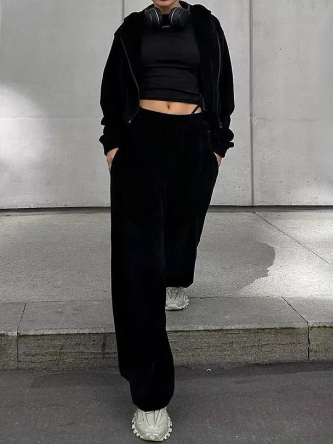 Zip Up Hoodie and Pocketed Pants Set - Charming Charlie
