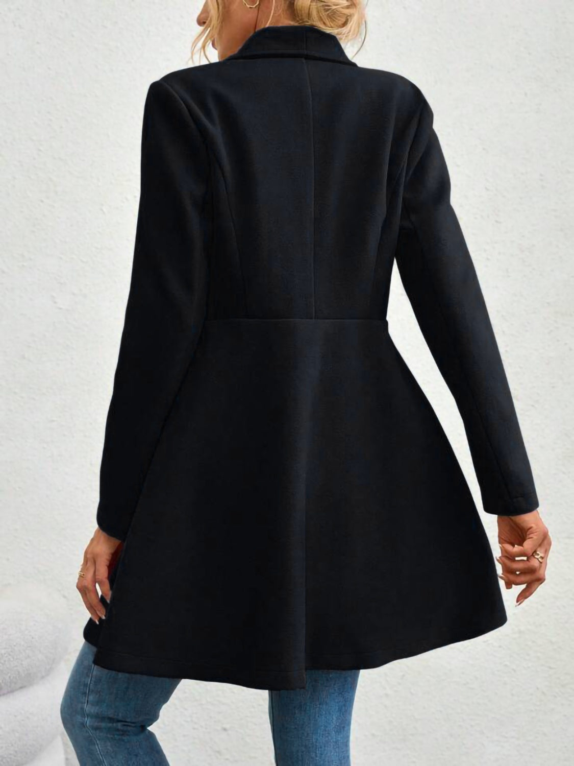 Collared Neck Button Up Long Sleeve Coat - Charming Charlie