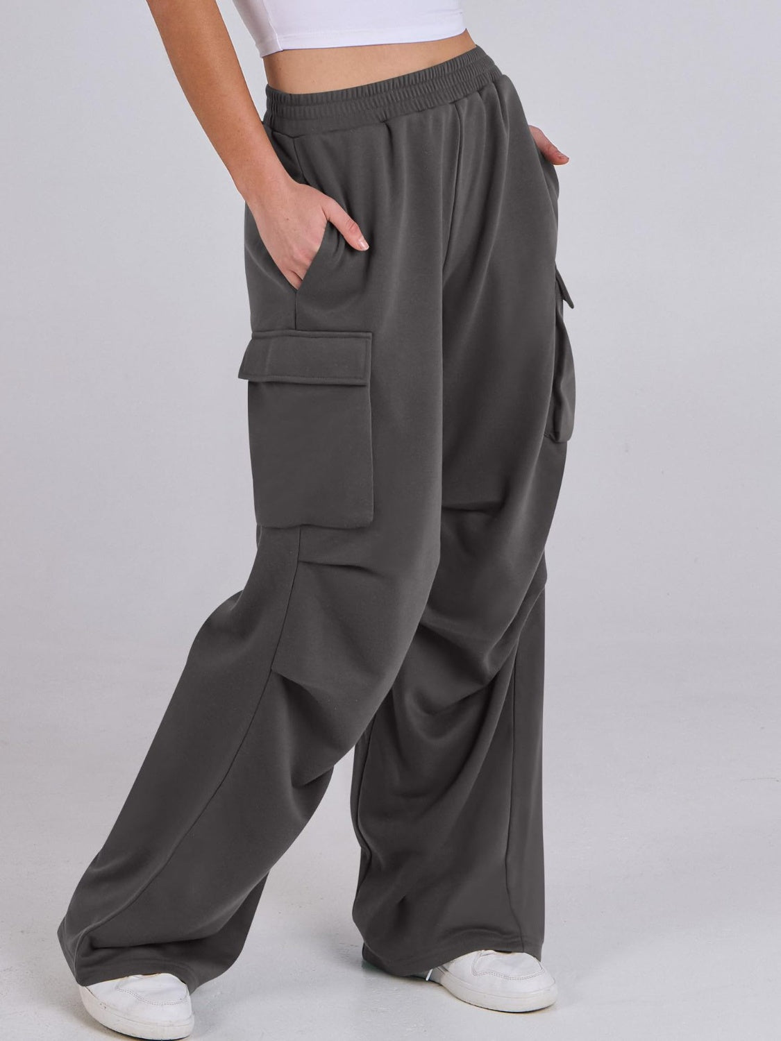 Elastic Waist Wide Leg Pants with Pockets - Charming Charlie