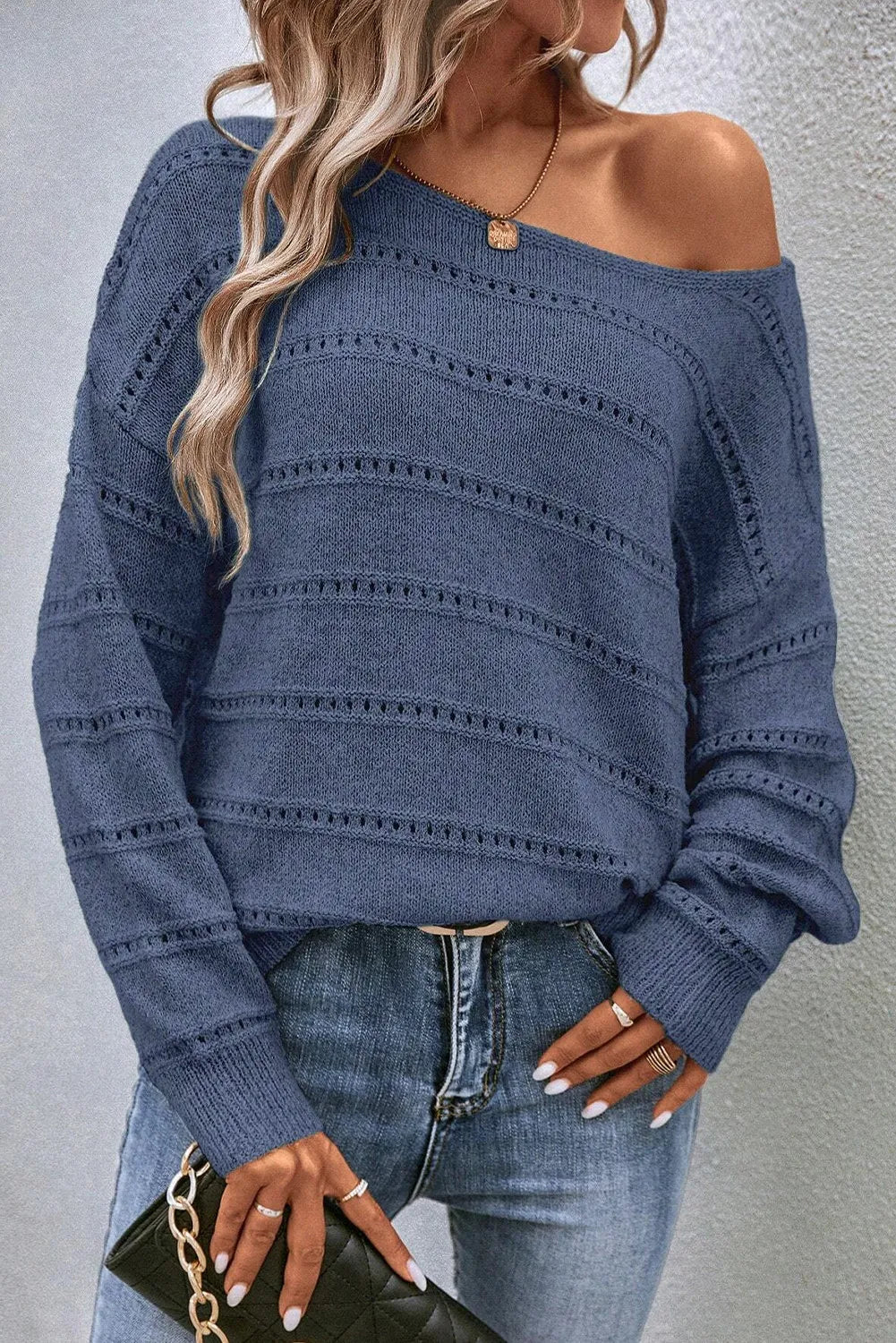Boat Neck Dropped Shoulder Sweater - Charming Charlie