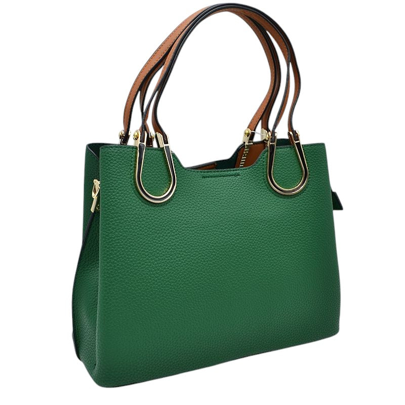 Textured Faux Leather Horseshoe Handle Women’s Tote Bag - Kelly Green - Tote Bag
