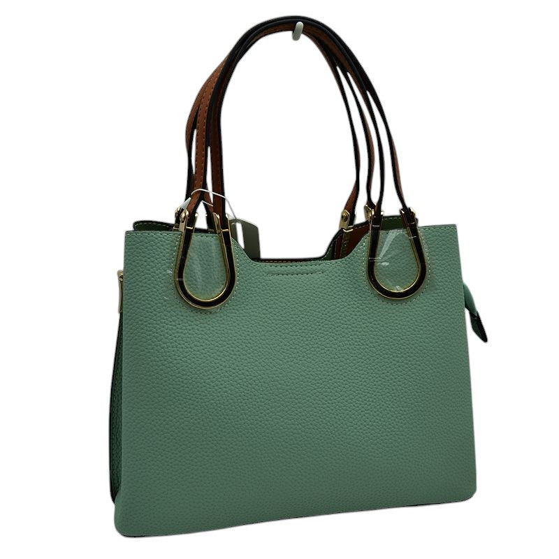 Textured Faux Leather Horseshoe Handle Women’s Tote Bag - Mint - Tote Bag