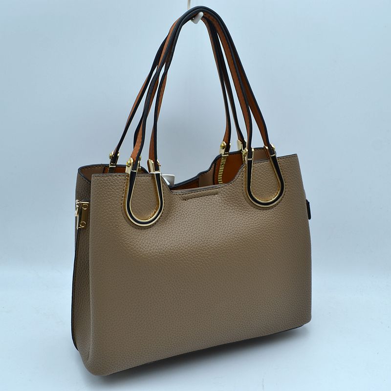Textured Faux Leather Horseshoe Handle Women’s Tote Bag - Tote Bag