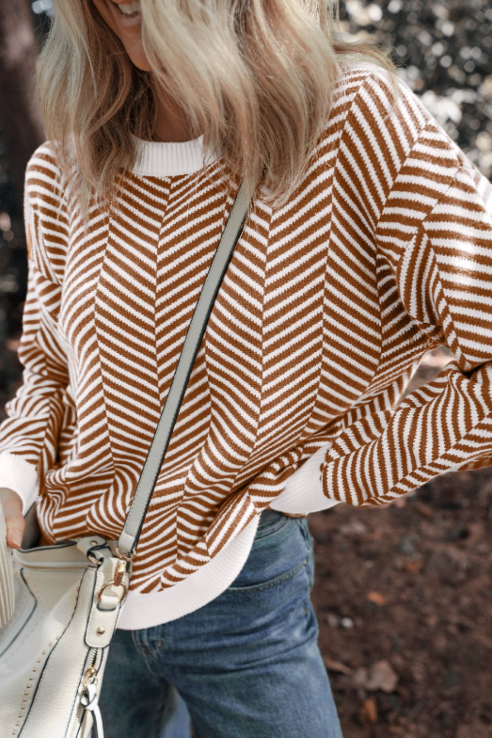 Striped Round Neck Long Sleeve Sweater - Charming Charlie