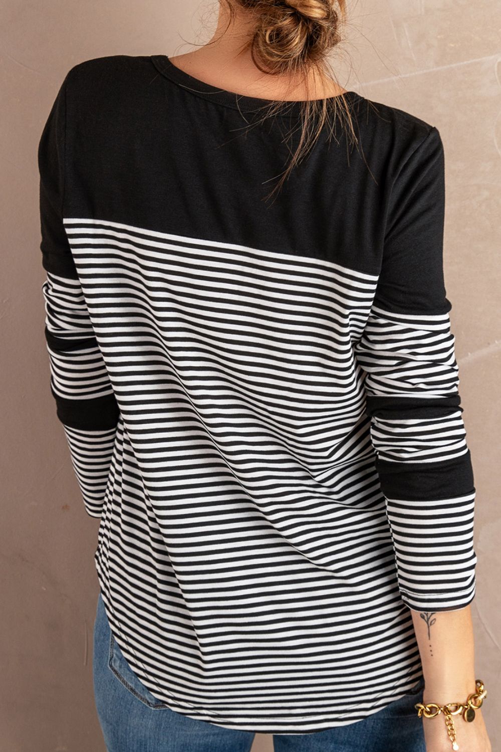 Striped Round Neck Long Sleeve T-Shirt - Charming Charlie