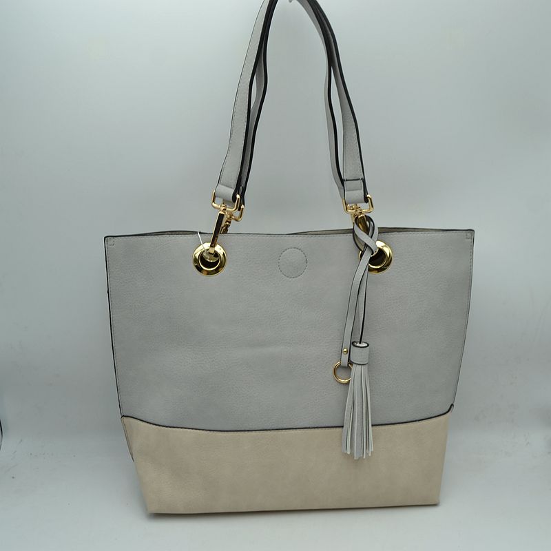 2 n1 Vegan Tote Handbag Pouch Faux Leather Tote Bag - Grey - Tote Bag