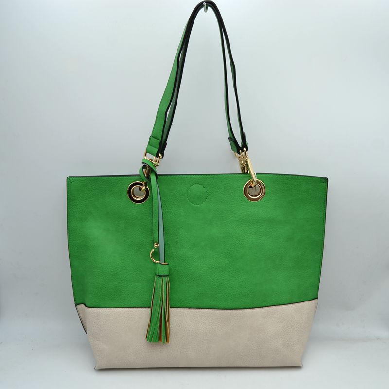 2 n1 Vegan Tote Handbag Pouch Faux Leather Tote Bag - Khaki Green - Tote Bag