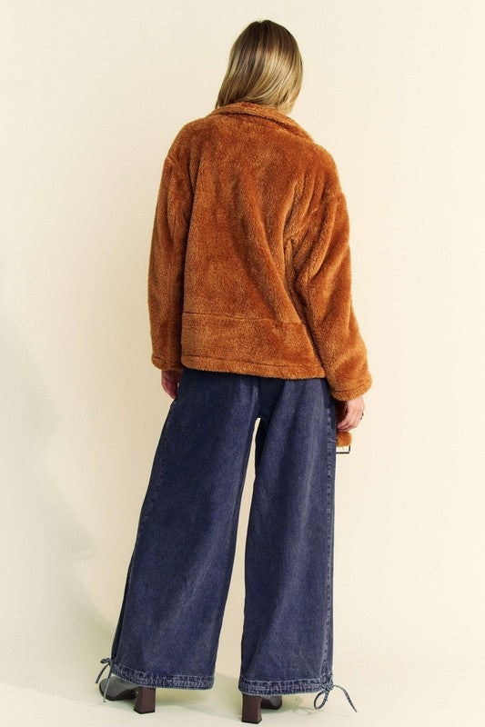 Davi & Dani Fuzzy Zip Up Collared Neck Jacket - Charming Charlie