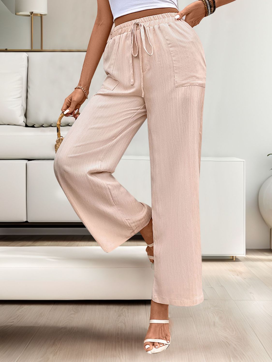 Tied Wide Leg Pants with Pockets - Charming Charlie
