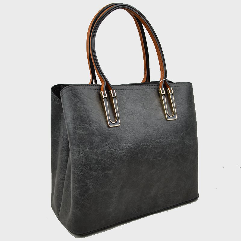 Solid Faux Leather Tote Bag Shoulder Bag - Tote Bag