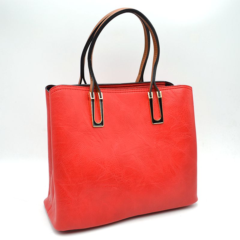 Solid Faux Leather Tote Bag Shoulder Bag - Tote Bag