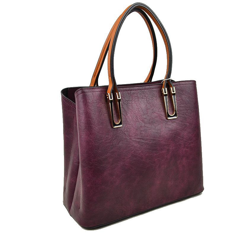 Solid Faux Leather Tote Bag Shoulder Bag - Tote Bag