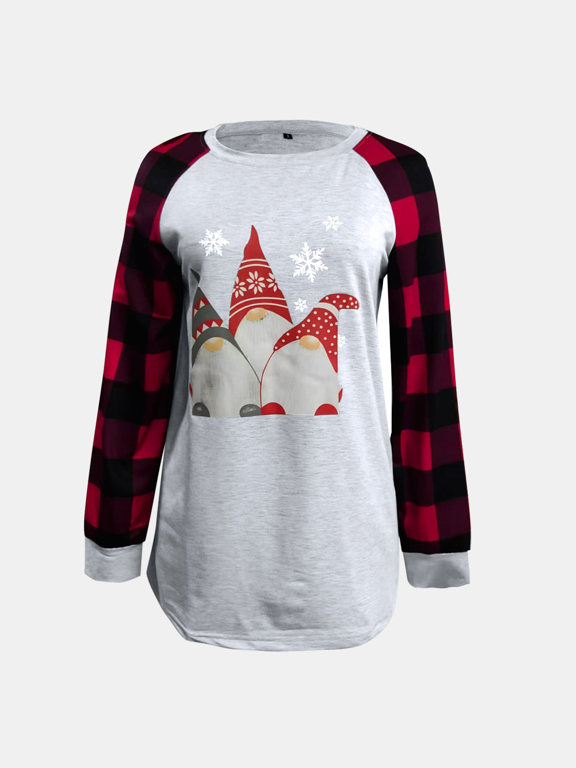 Full Size Graphic Plaid Round Neck Long Sleeve T-Shirt - Charming Charlie