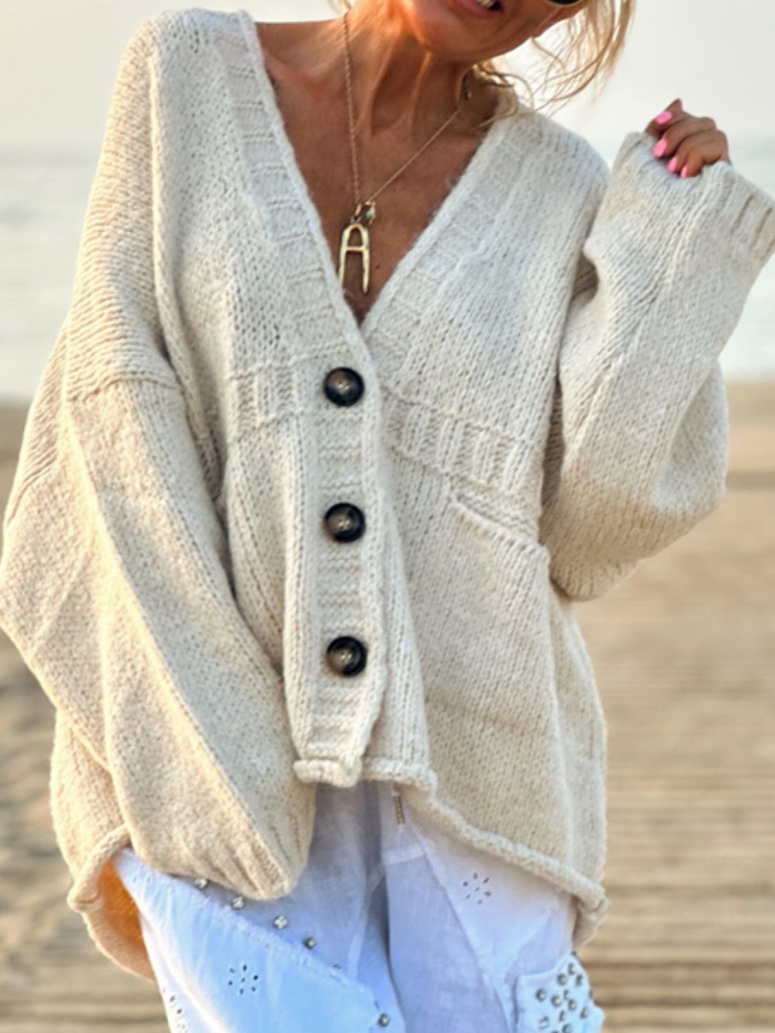 Pocketed V-Neck Button Up Cardigan - Charming Charlie