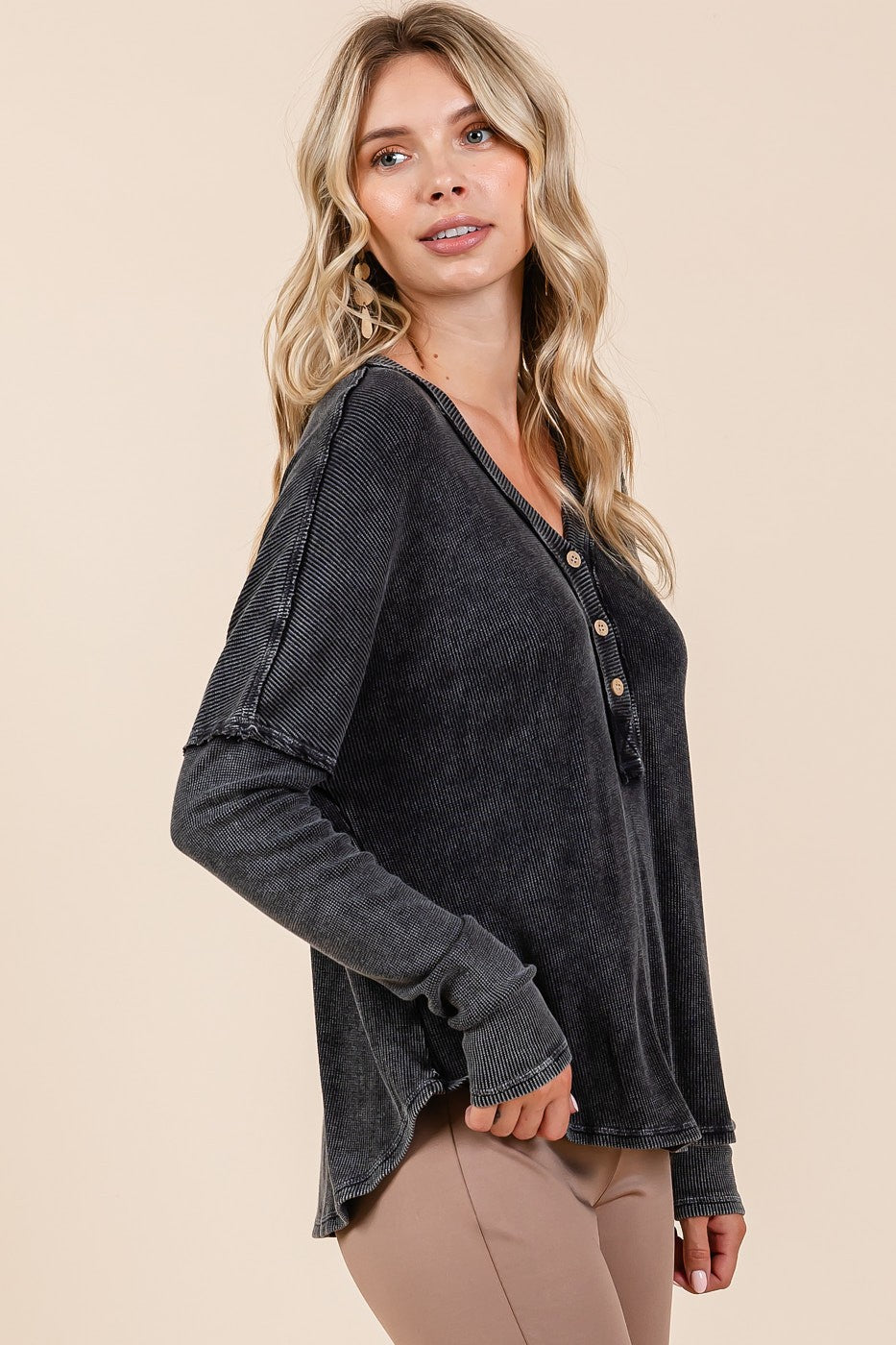 Mittoshop Washed V-Neck Long Sleeve Blouse - Charming Charlie