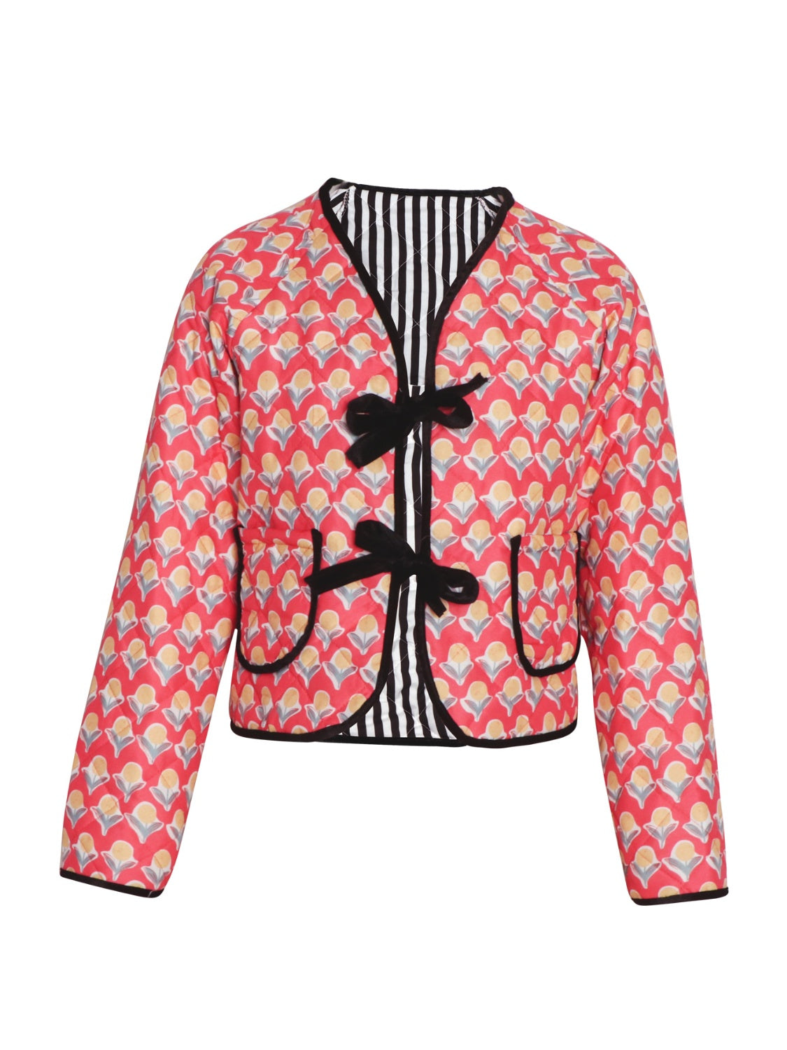 Tied Printed Long Sleeve Jacket - Charming Charlie