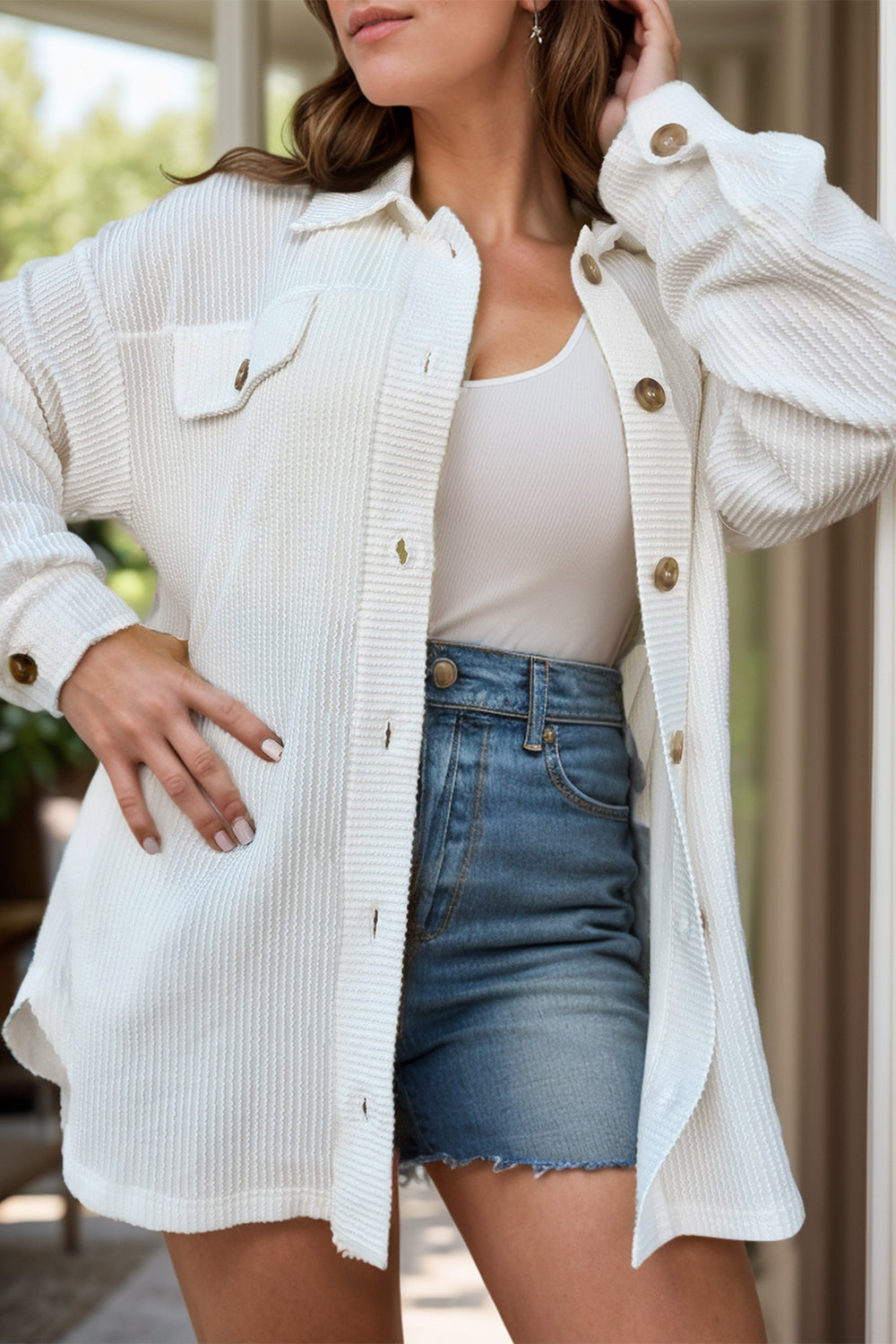 Plus Size Button Up Long Sleeve Jacket - Charming Charlie