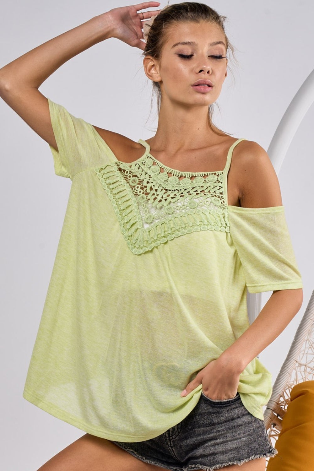 BiBi Front Crochet Lace Adjustable Strap Top - Charming Charlie