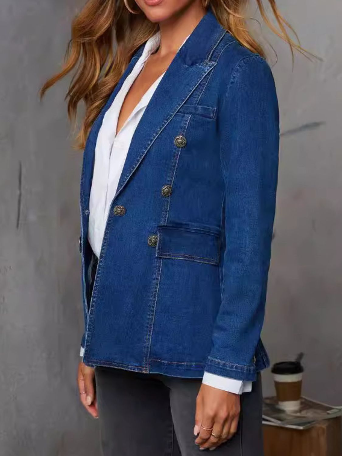 Collared Neck Long Sleeve Denim Jacket - Charming Charlie