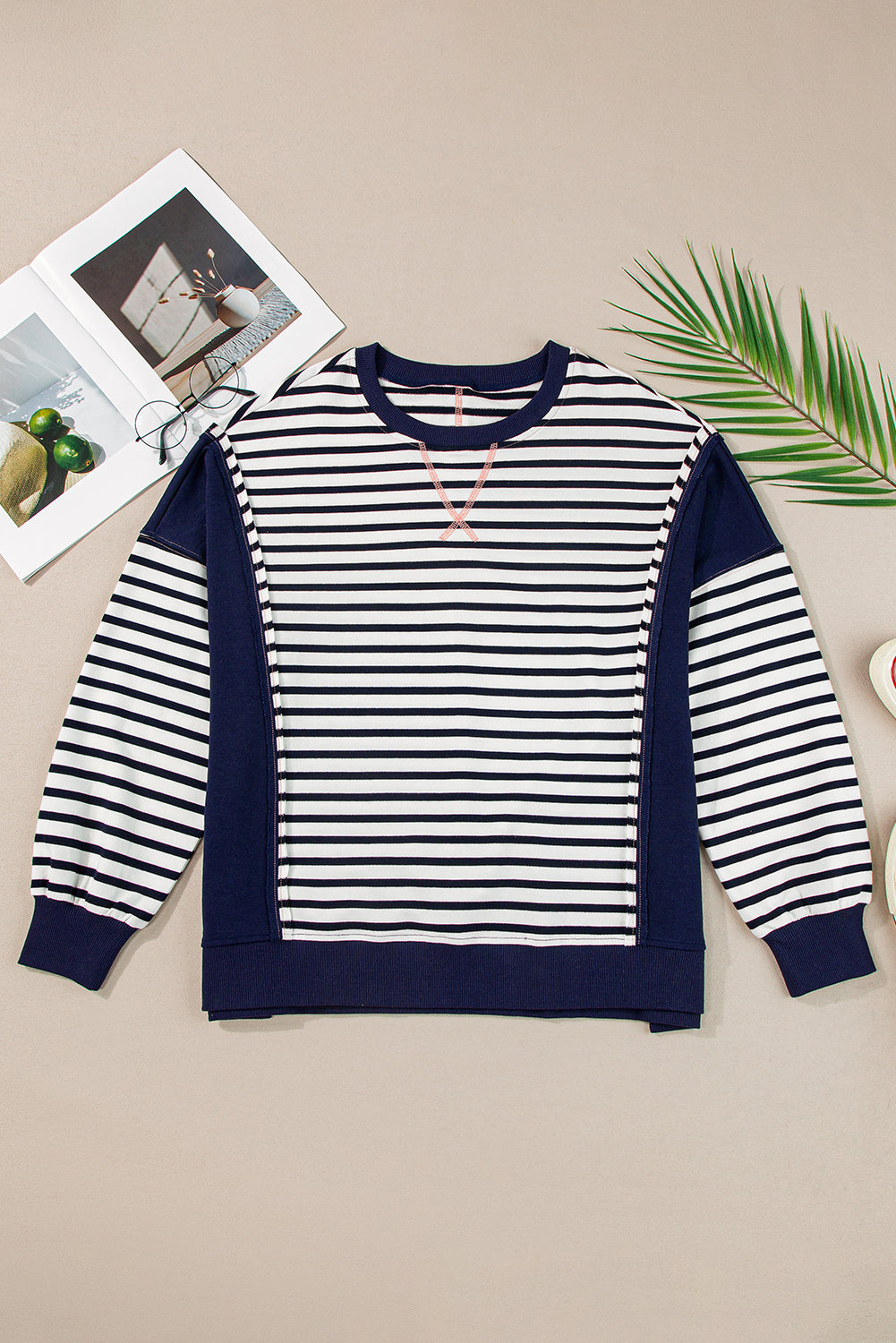 Exposed Seam Striped Long Sleeve Sweatshirt - Charming Charlie