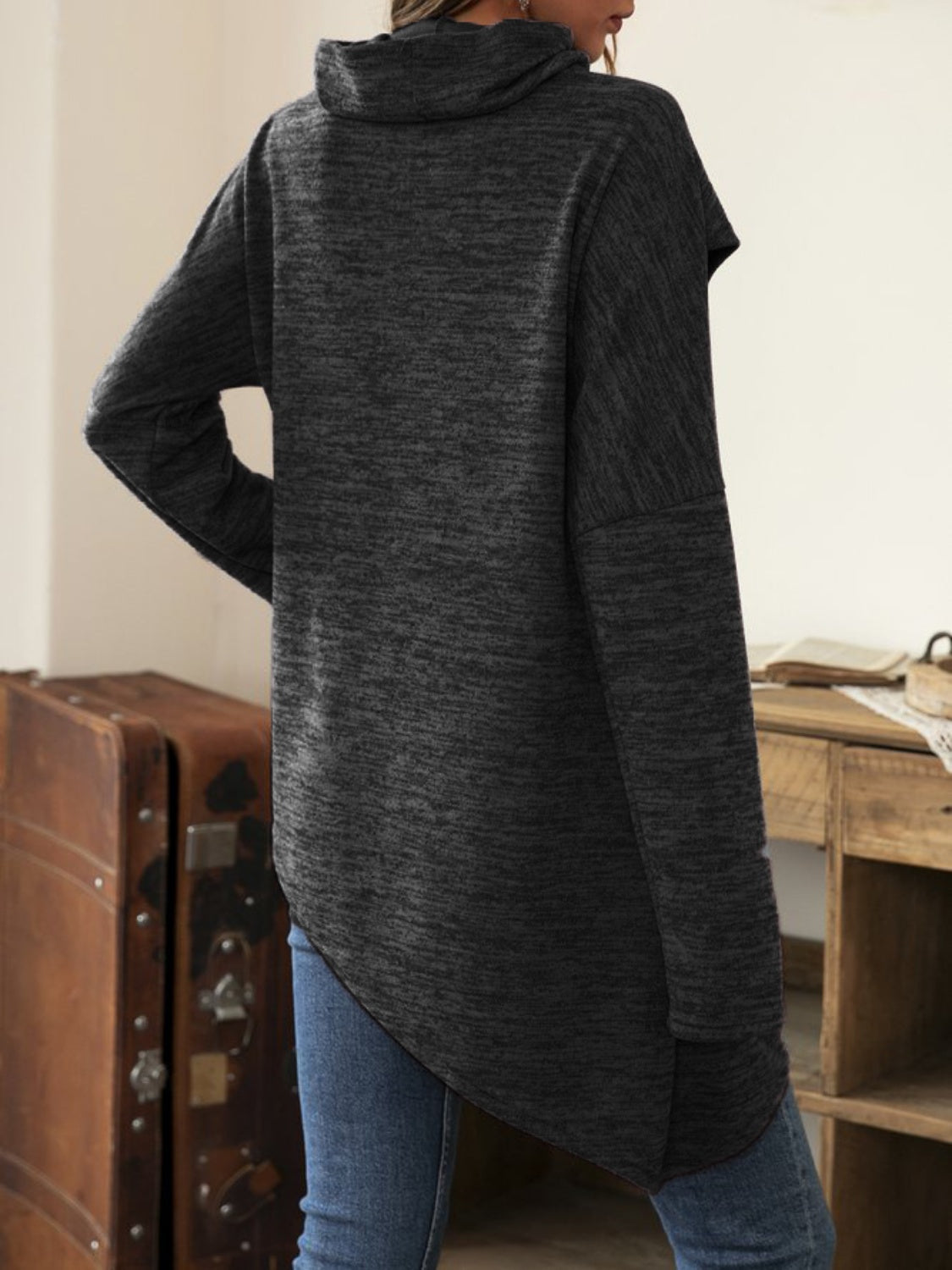 Asymmetrical Hem Cowl Neck Long Sleeve T-Shirt - Charming Charlie
