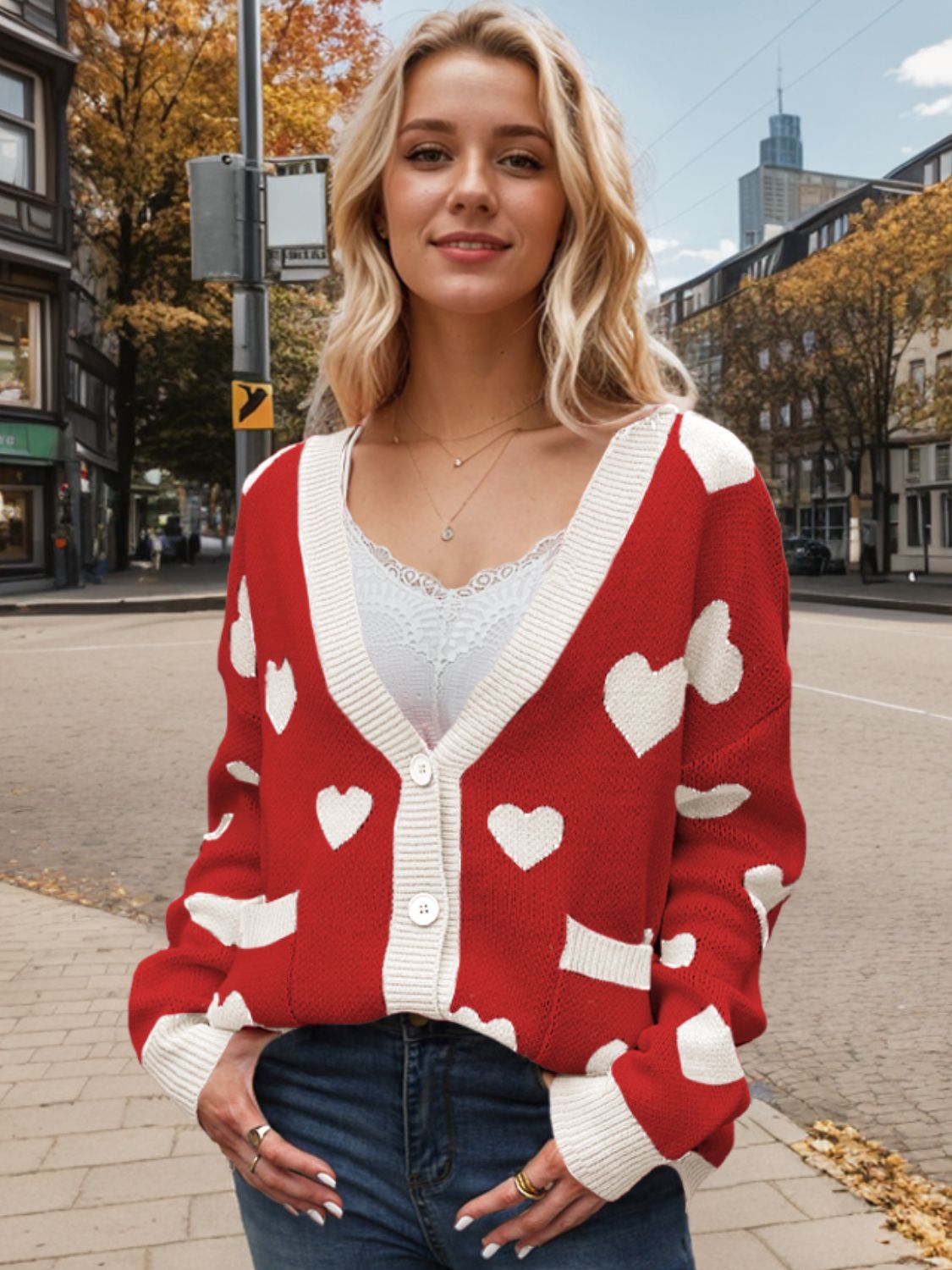 Heart Button Up Dropped Shoulder Long Sleeve Cardigan - Charming Charlie