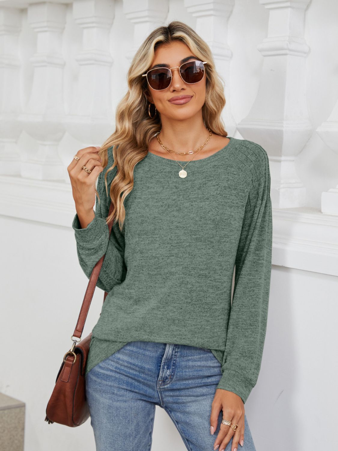 Round Neck Long Sleeve T-Shirt - Charming Charlie