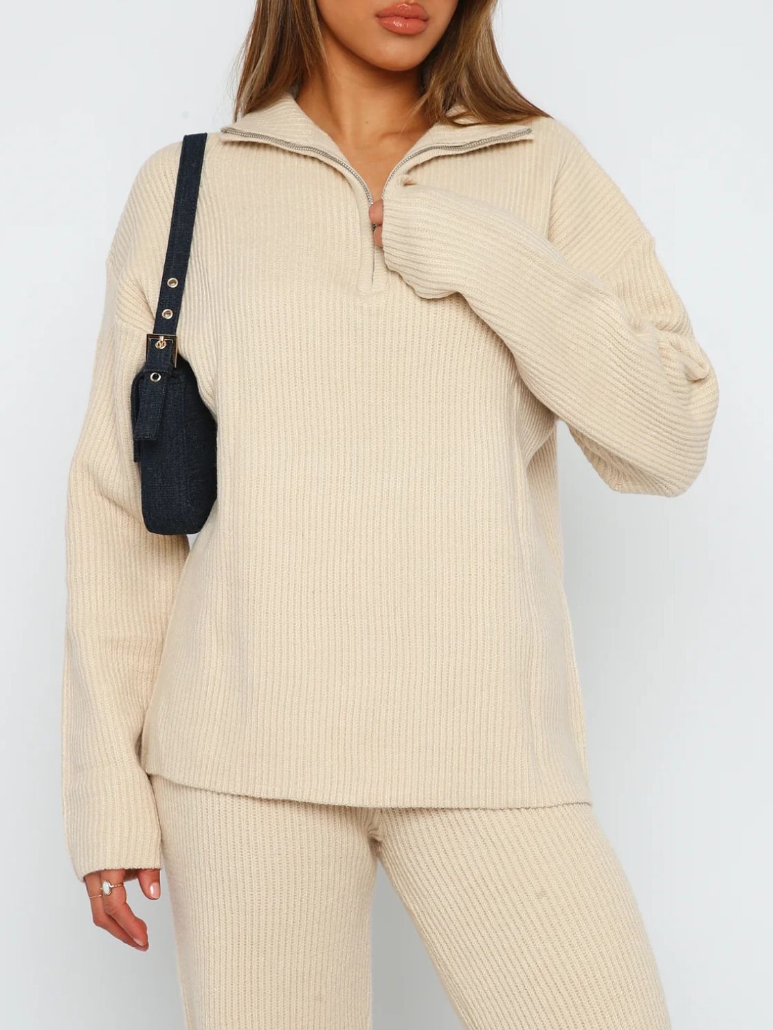 Quarter Zip Long Sleeve Top and Pants Set - Charming Charlie
