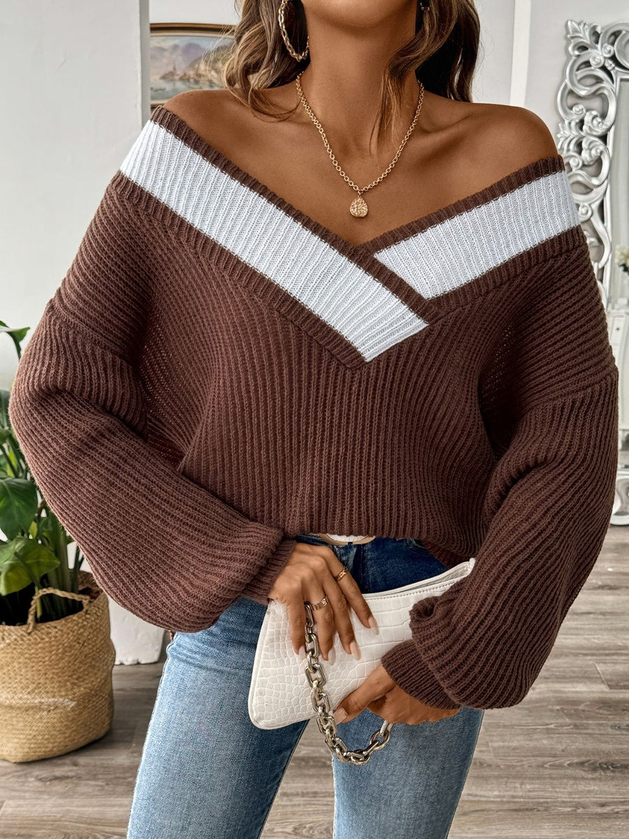Contrast Dropped Shoulder Long Sleeve Cardigan