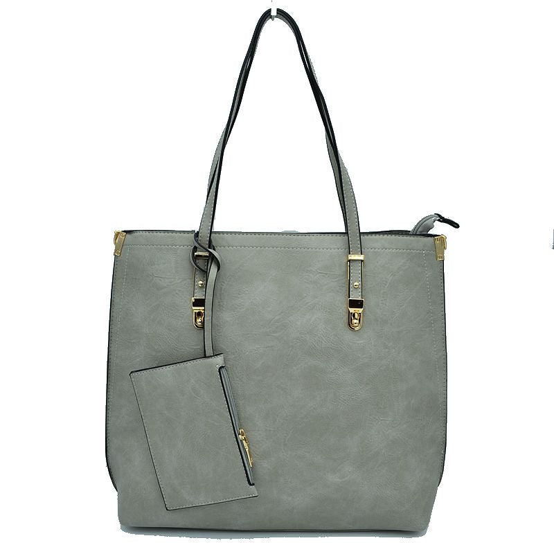 Soft Faux Leather Tote Handbag With Wallet - Tote Bag