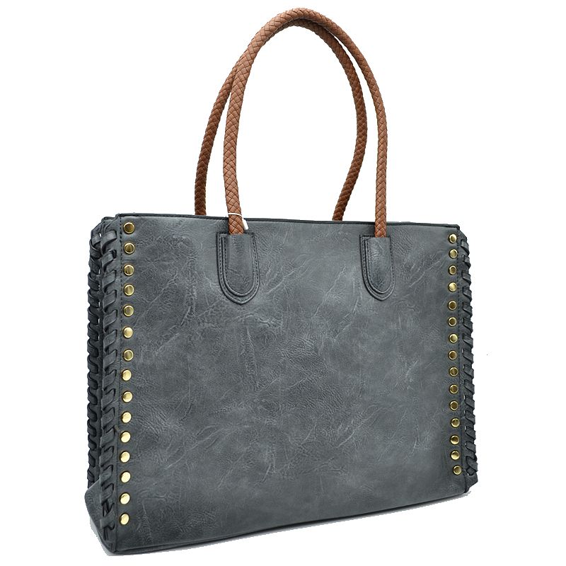 Women’s Studded Faux Leather Whipstitch Shoulder Bag Tote - Tote Bag