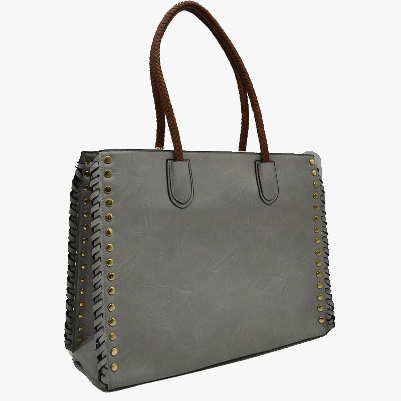 Women’s Studded Faux Leather Whipstitch Shoulder Bag Tote - Tote Bag