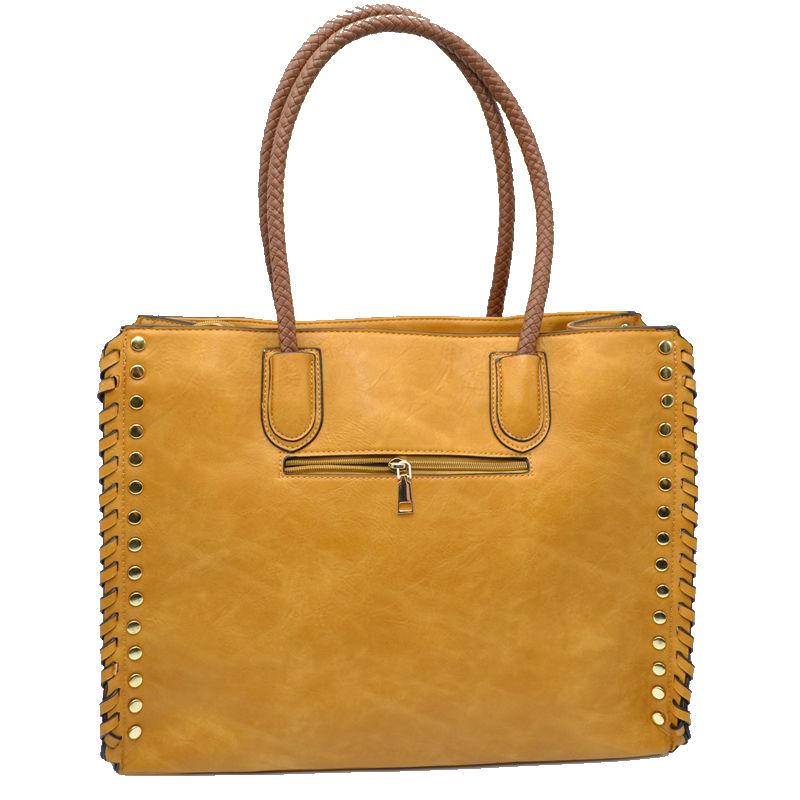 Women’s Studded Faux Leather Whipstitch Shoulder Bag Tote - Tote Bag