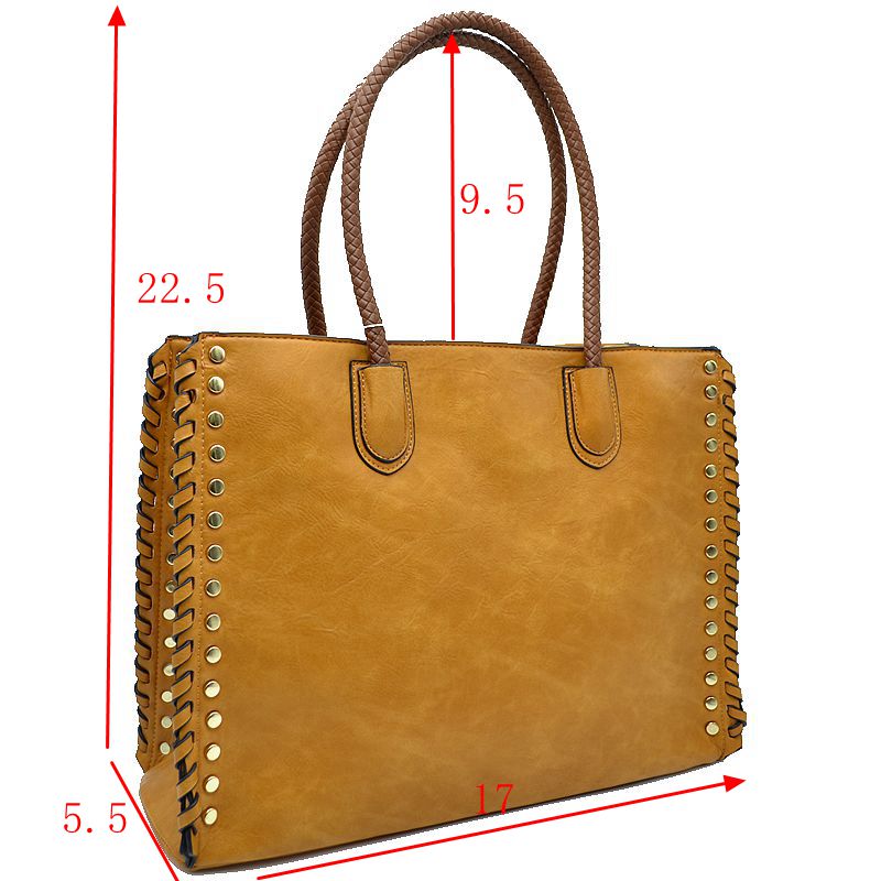Women’s Studded Faux Leather Whipstitch Shoulder Bag Tote - Tote Bag