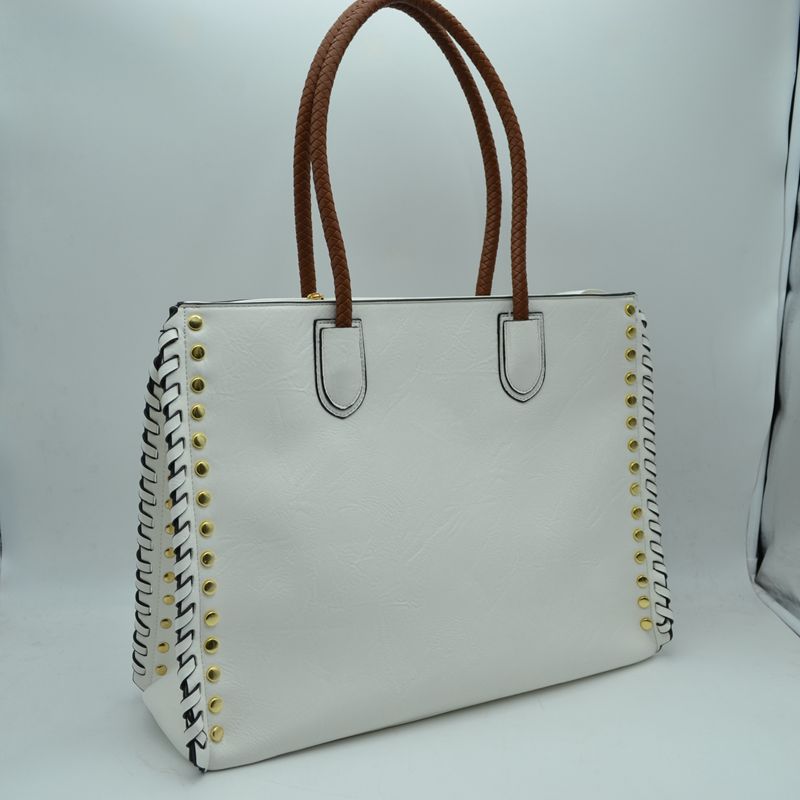 Women’s Studded Faux Leather Whipstitch Shoulder Bag Tote - Tote Bag
