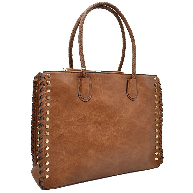 Women’s Studded Faux Leather Whipstitch Shoulder Bag Tote - Tote Bag